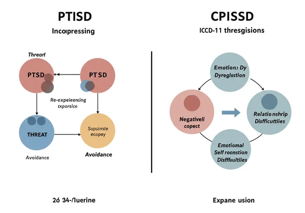 Diagram showing ICD-11 distinction between PTSD and CPTSD.