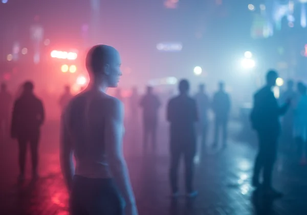 Person feeling detached, watching life from a distance in a fog