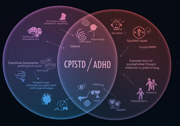 Abstract illustration of CPTSD and ADHD symptom overlap