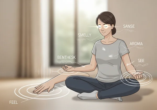 Person practicing grounding using senses, feeling calm and centered