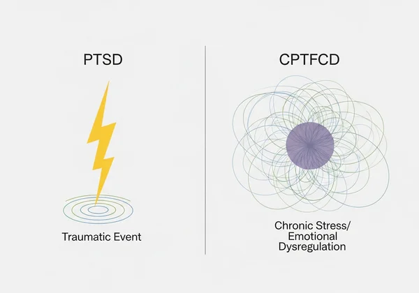 Diagram showing CPTSD vs. PTSD trigger types