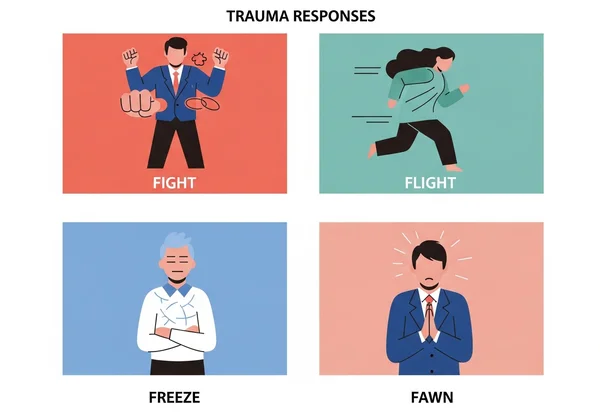 fight, flight, freeze, fawn responses