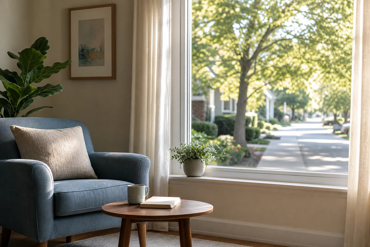 Future window with calm morning light