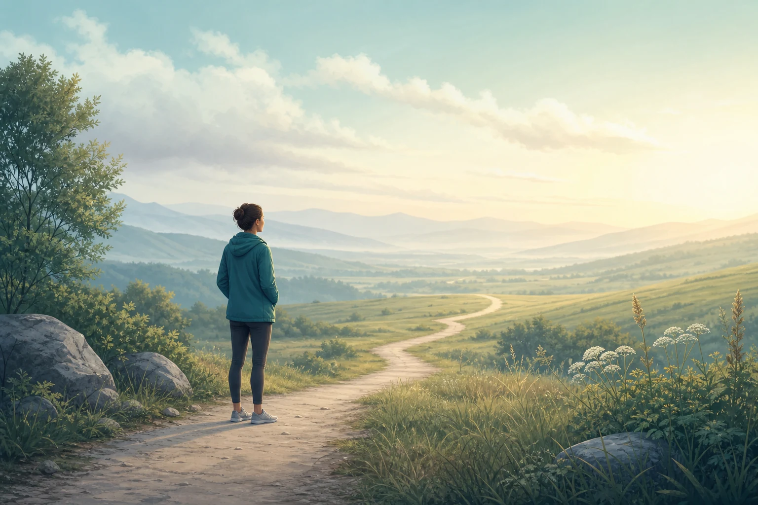 Person viewing a softened future path