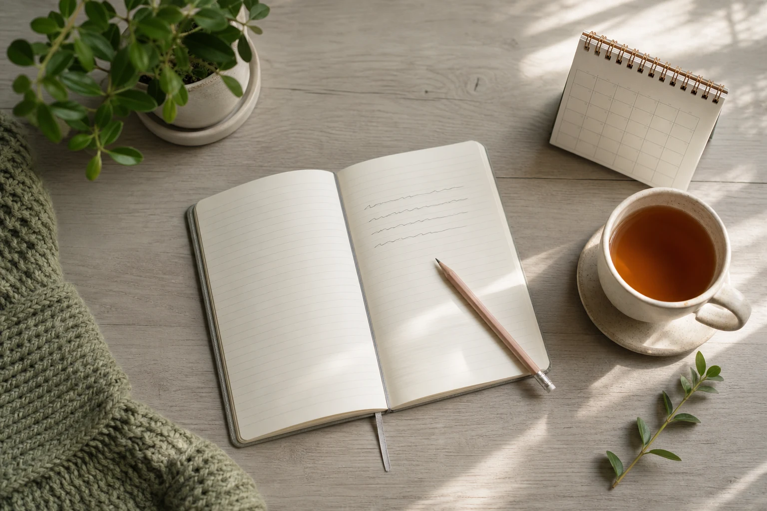 Desk with gentle reflection notes